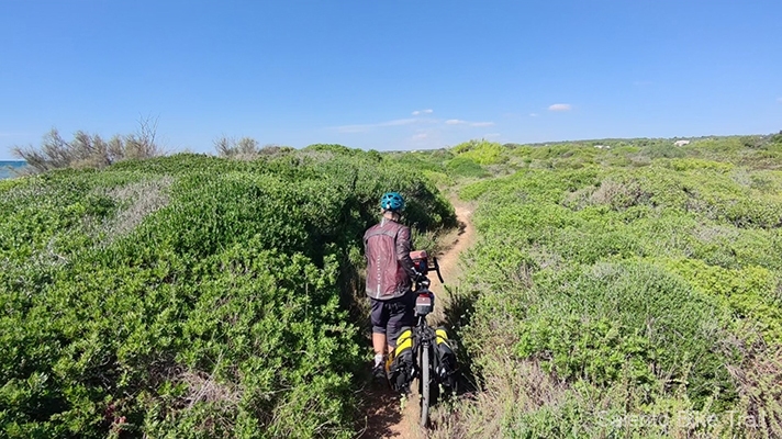 ciclista bicicletta macchia mediterranea sentiero torre pali